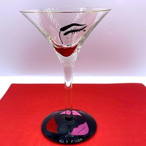 Flirting Lolita Martini Hand-Painted Glass With Drink Recipe On Bottom Of Base